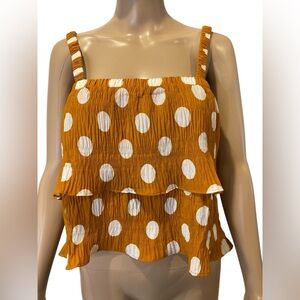 English Factory Polka Dot Ruffle Top - Orange and White size S